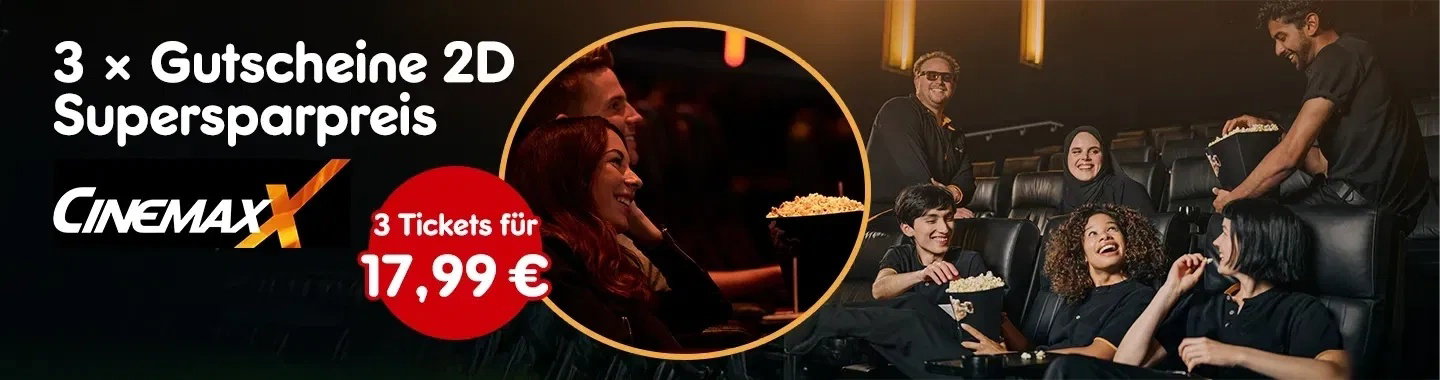 3 x CinemaxX Gutscheine 2D Kategorie Super Sparpreis (10136, CinemaxX Entertainment GmbH & Co. KG)