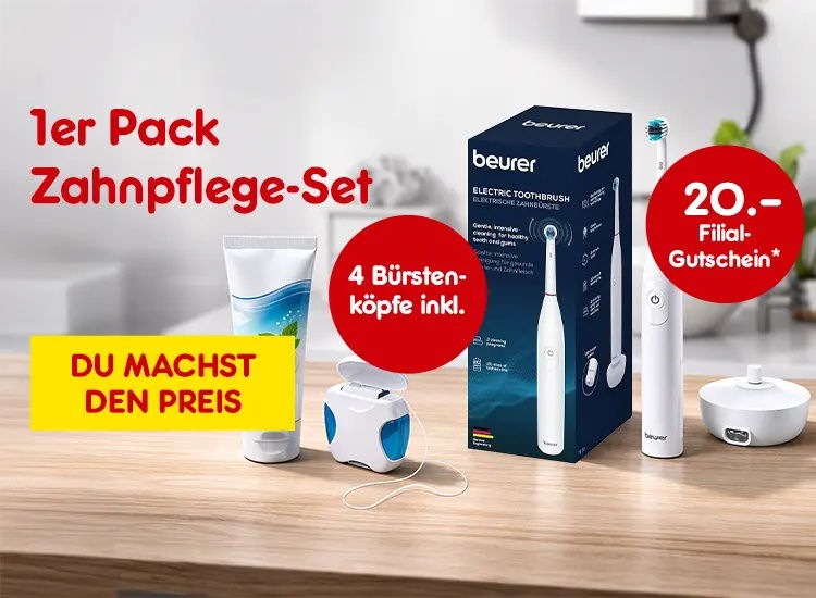 1er Pack Zahnpflege-Set + 20.- Euro Filialgutschein*