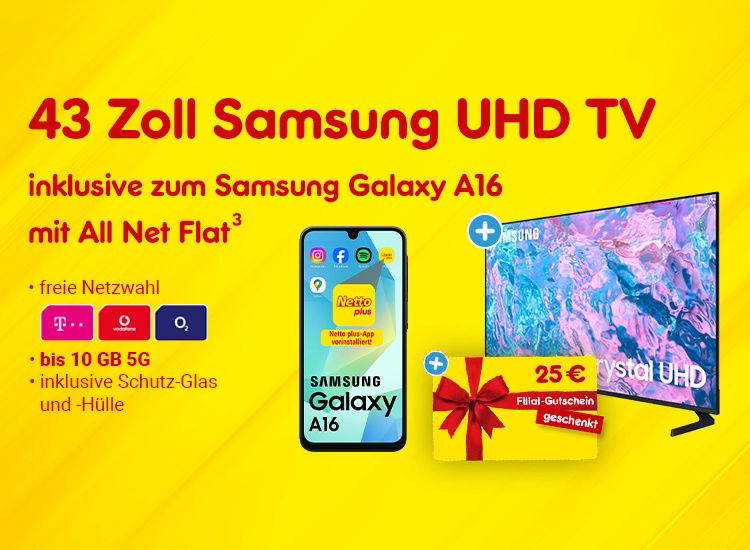 Samsung Crystal TV + Samsung Galaxy + Allnet Flat + 25€ Netto-Gutschein