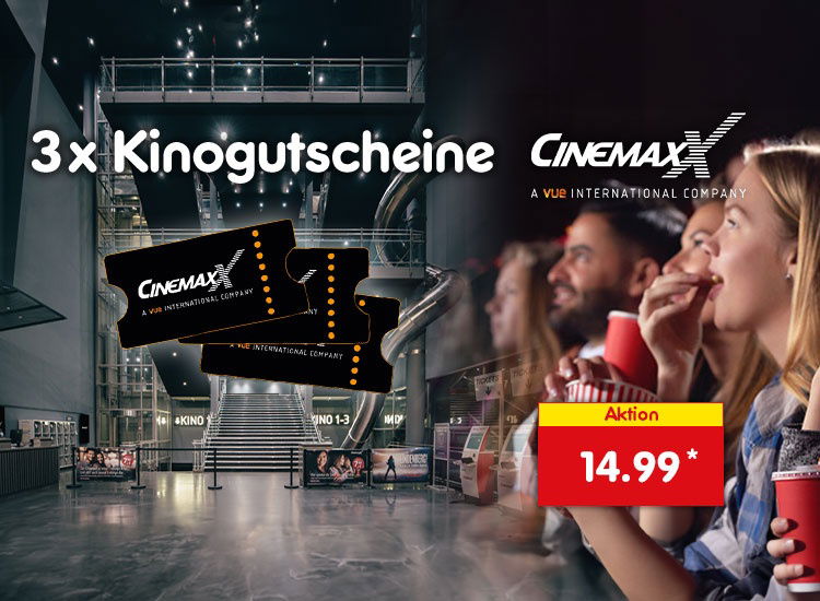 3 x CinemaxX Gutscheine 2D Kategorie Super Sparpreis