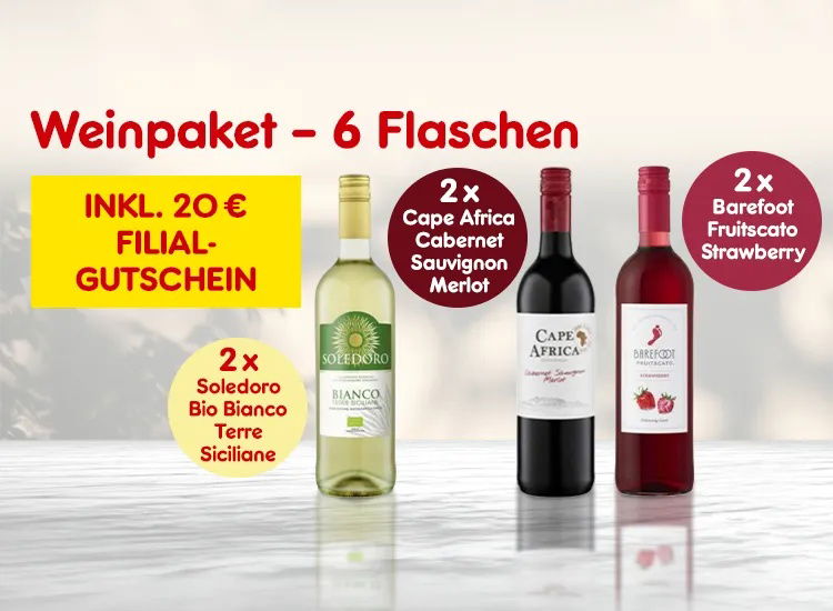 6 Flaschen-Weinpaket inkl. 20 Euro Filialgutschein*