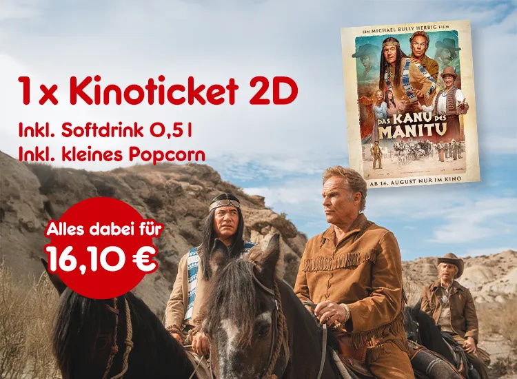 1x Kinoticket 2D inkl. kleines Popcorn und inkl. 0,5 l Softdrink