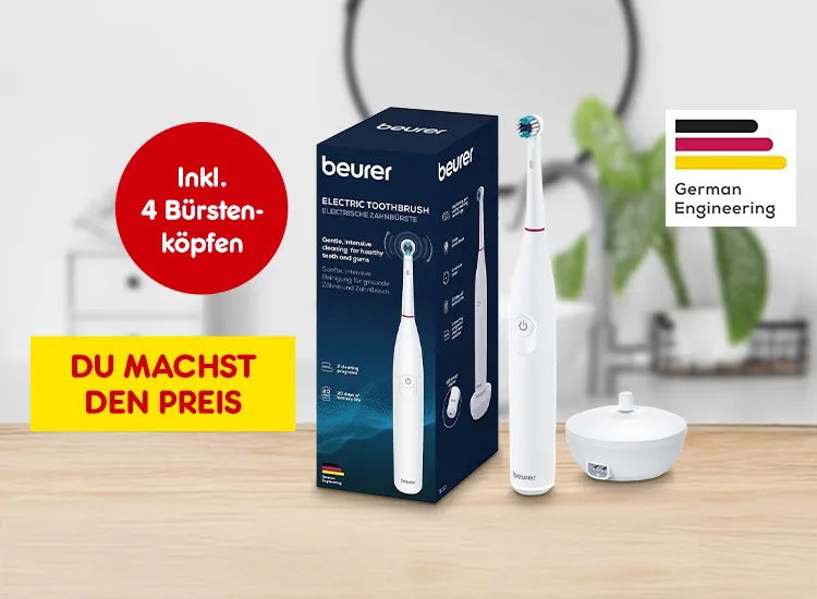 Beurer TB 30X elektrische Zahnbürste inkl.  4 Bürstenköpfen